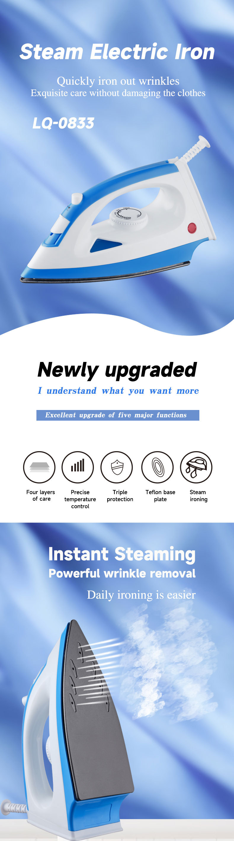 Compact Steam Iron, 1200 Watts, Non-Stick Soleplate, Powerful Shot of Steam, Horizontal or Vertical, Spray Mist, Precision Tip, White/black
