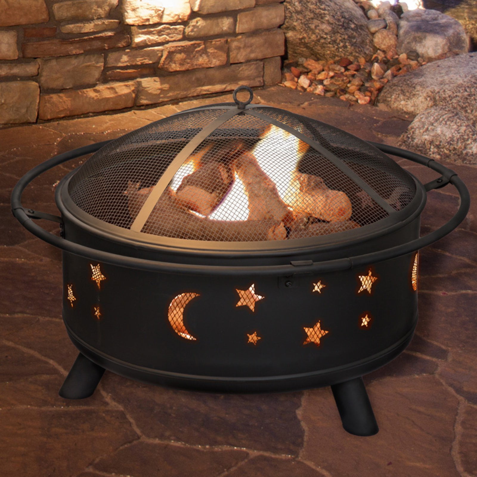 Pure Garden Star and Moon 30 diam. Fire Pit with Free Cover