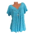 thumbnail image 3 of Camiseta de mujer con cuello en V, manga corta, camiseta de verano informal estampada, azul, M seitruly AP001653-42, 3 of 6