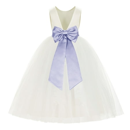 

Ivory V-Back Satin Flower Girl Dresses for Wedding Toddlers 219T