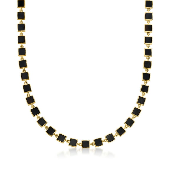 Ross-Simons Black Onyx Station Necklace in 18kt Yellow Gold Over Sterling Silver, Women's, Adult