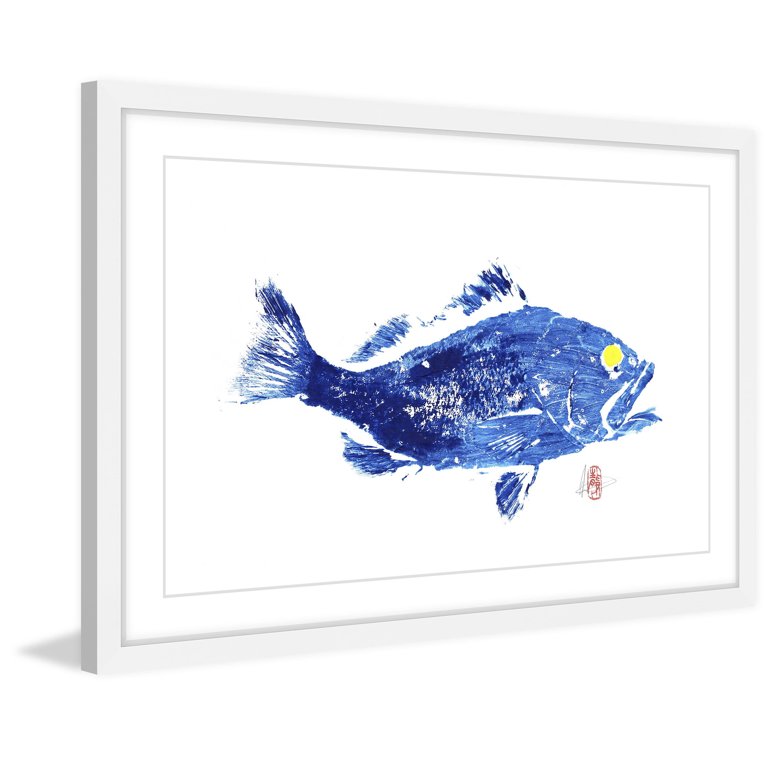 Grouper in Blue Framed Painting Print