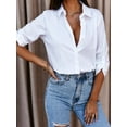 thumbnail image 3 of Womens Button Down Shirts Solid Dress Shirts Long Sleeve Flowy Collared Work Office Business Blouses Tops White XXL, 3 of 4