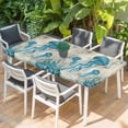 thumbnail image 2 of Teal Jellyfish Coastal Table Cloths for 4 Foot Rectangle Tables, Vintage Summer Beach Nautical Patio Waterproof Elastic Fitted Tablecloths, Washable Rectangular Table Cover for Camping, 2 of 8