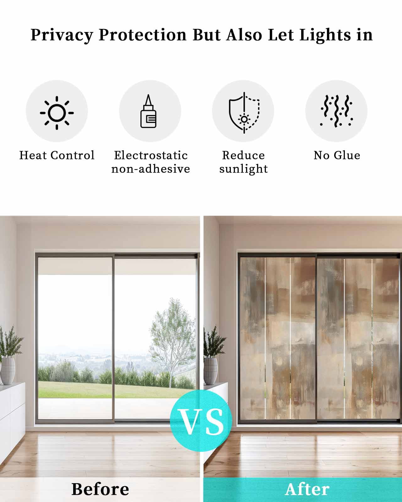 Window Privacy Film Brown Stained Glass Window Film Decorative Sun Block Window Cover Oil Painting Abstract Art Contemporary Window Clings Static Adhesive Sticker for Bathroom 23.6"x59"