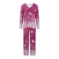 thumbnail image 3 of BLTIBY Christmas Pajama Sets for Women V Neck Xmas Printed Long Sleeve Pullover Top Long Pants Lounge Set Sleepwear Comfortable Pink 2 L, 3 of 4
