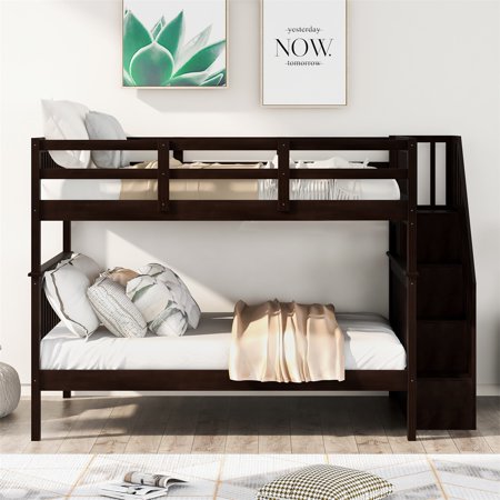Cfowner Full-Over-Full Bunk Bed with 4 Storage Stairway and Guard Rail  Modern Bunk Bed for Bedroom  Dorm  for Family  Kids  Teens  No Box Spring Needed