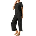 thumbnail image 4 of INSPIRE CHIC Women's Pajama Sets Round Neck Short Sleeve Solid Ribbed Casual Sleepwear Ladies Pajamas XL Black, 4 of 6