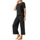 thumbnail image 4 of Conjuntos de pijama para mujeres INSPIRE CHIC, cuello redondo, manga corta, pijama casual de canalé, pijamas para damas, color negro, 4 of 6