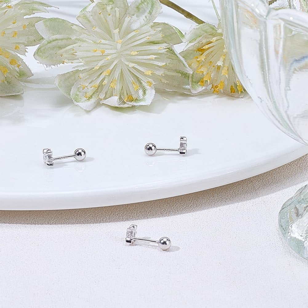 4Pcs North Star Earrings 925 Sterling Silver Star Cubic Zirconia Stud Earrings with Screw Ball Backs Tiny 5 x 5mm Clear