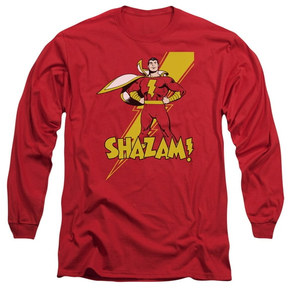 DC Comics Shazam! Long Sleeve Adult 18/1 T-Shirt Red