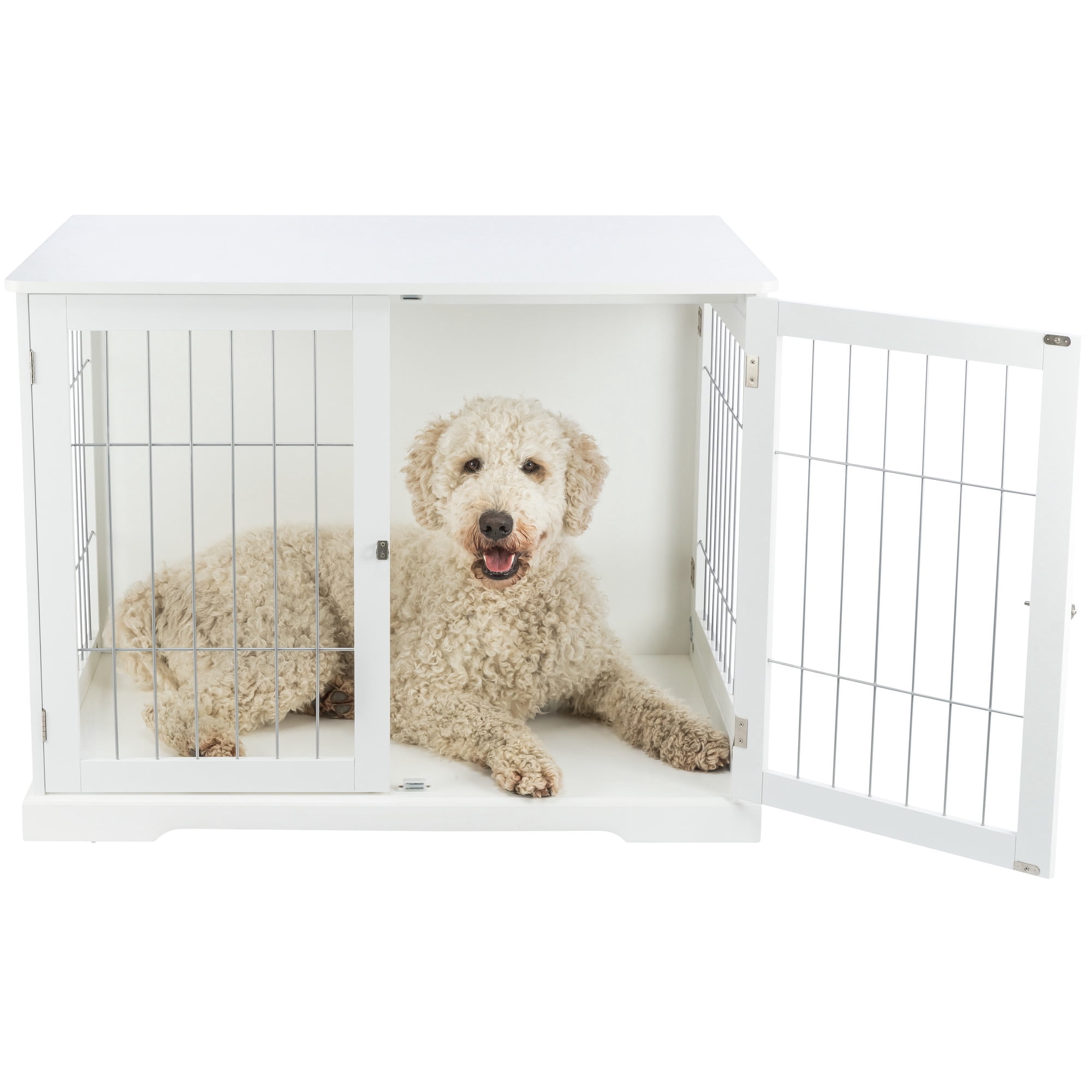TRIXIE 38.7" Dog Crate, Wooden Indoor Kennel Furniture for Large Dogs Up to 66 lb, White