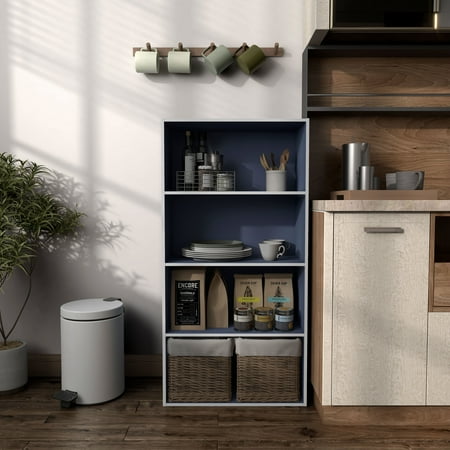 Join Stackable 4-Tier Wood Steel Blue Bookcase