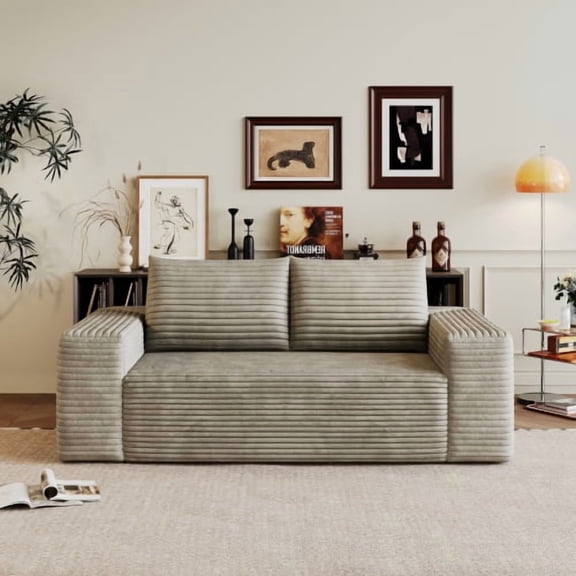 63" 2 Seater Sofa, Corduroy Fabric, Deep Seat Couch, No Assembly Required, Loveseat Sofa, for Living Room Bedroom Apartment, Modern, Camel