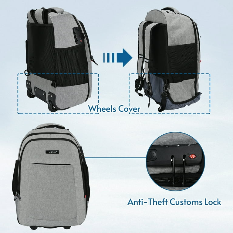 Lychee Concealable Rolling Backpack-Adult Business Laptop Backpack with  Wheels-20 inch Invisible Shoulder Strap Waterproof Backpack with ...