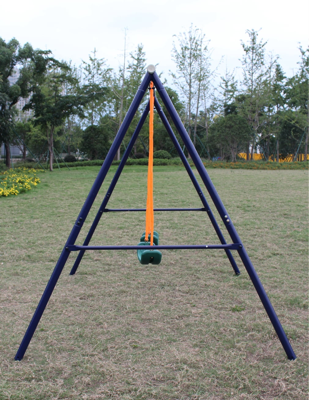 Heavy-Duty A-Frame Metal Kids Bench Swing Set, Weather Resistant Rust-Proof 2-Seater Outdoor Swing for Ages 3-8, Pre-Drilled Frame with Complete Assembly Tools for Backyard Garden Playground