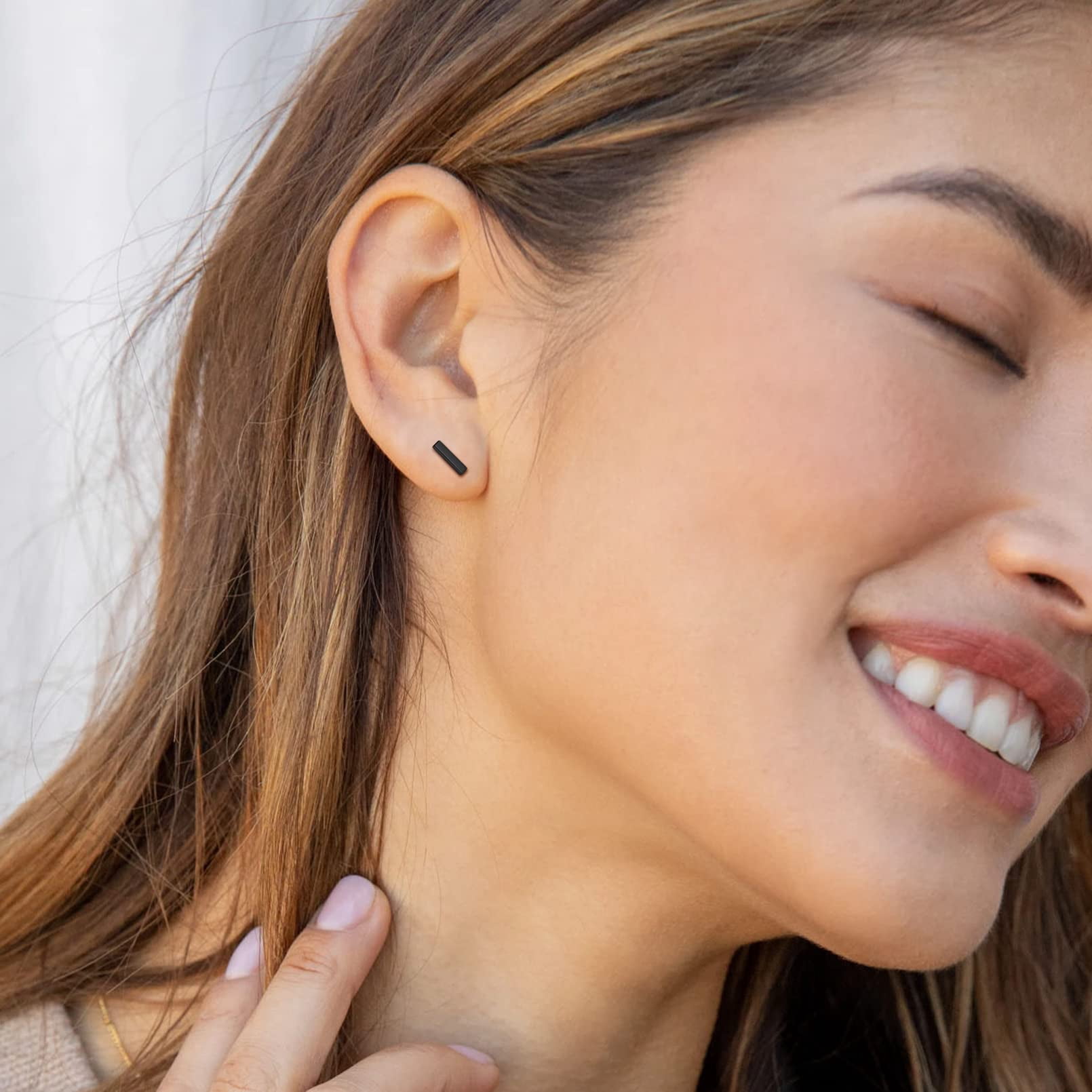 ChicSilver Black Bar Earrings for Women Men 925 Sterling Silver Ear Studs Ladies Simple Stud Earrings Hypoallergenic Jewelry Gift