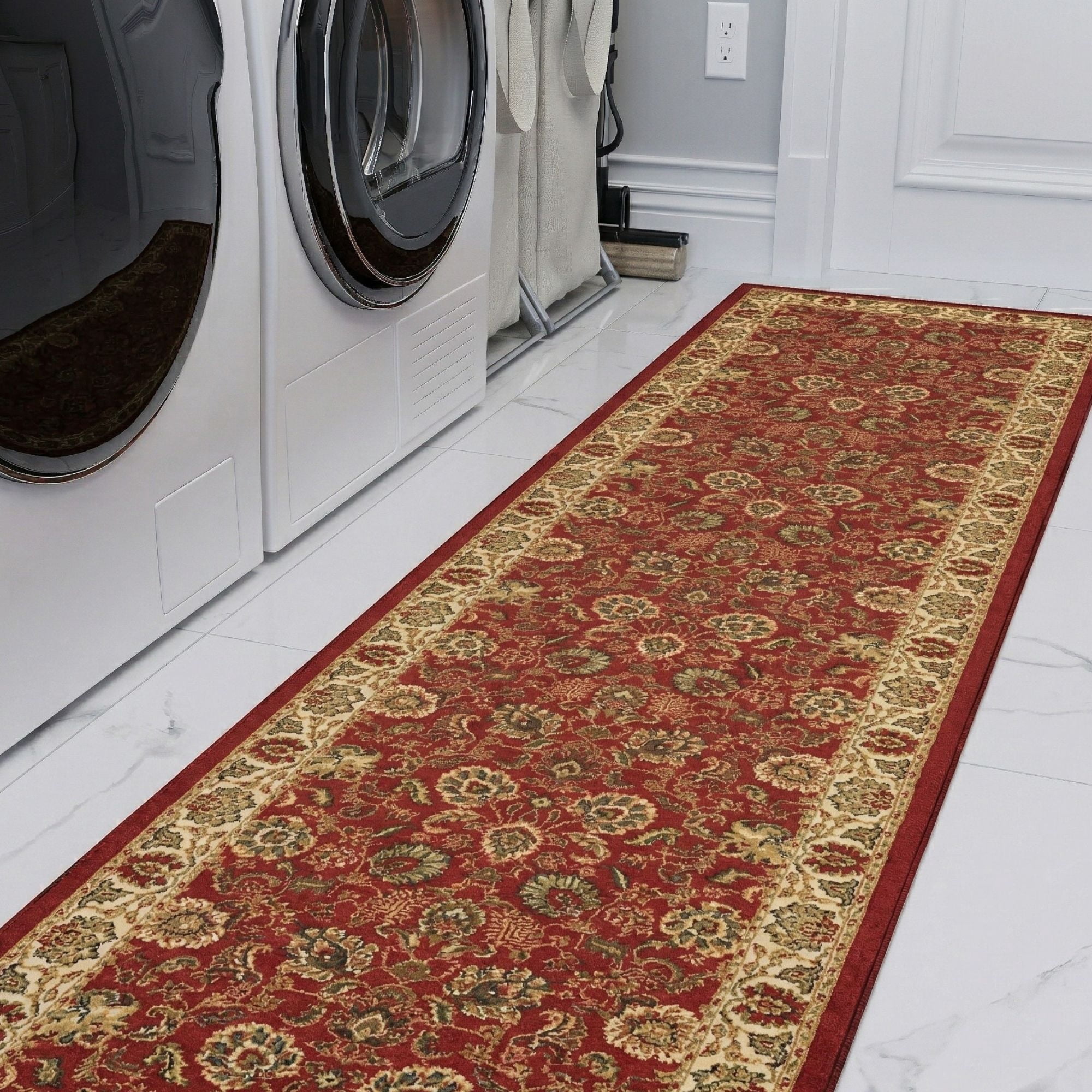 Ottomanson Hallway Runner Rug 1'10.5" x 7' – Non-Slip Low Pile Carpet for High Traffic Areas, Oriental Red