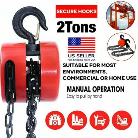 2 Tons Chain Hoist Block and Tackle Winch Capacity Engine Lift Puller Fall US