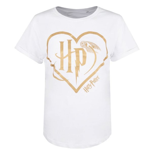 Harry Potter - Camiseta Corazón para Mujer (Blanco, Dorado)