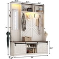 thumbnail image 4 of ChVans 75" Hall Tree with Mirror & LED, Farmhouse Entryway Bench with Shoe Storage, Coat Rack, Sliding Barn Door, Umbrella Holder & Top Storage Cabinet, 59"W, White, 4 of 10