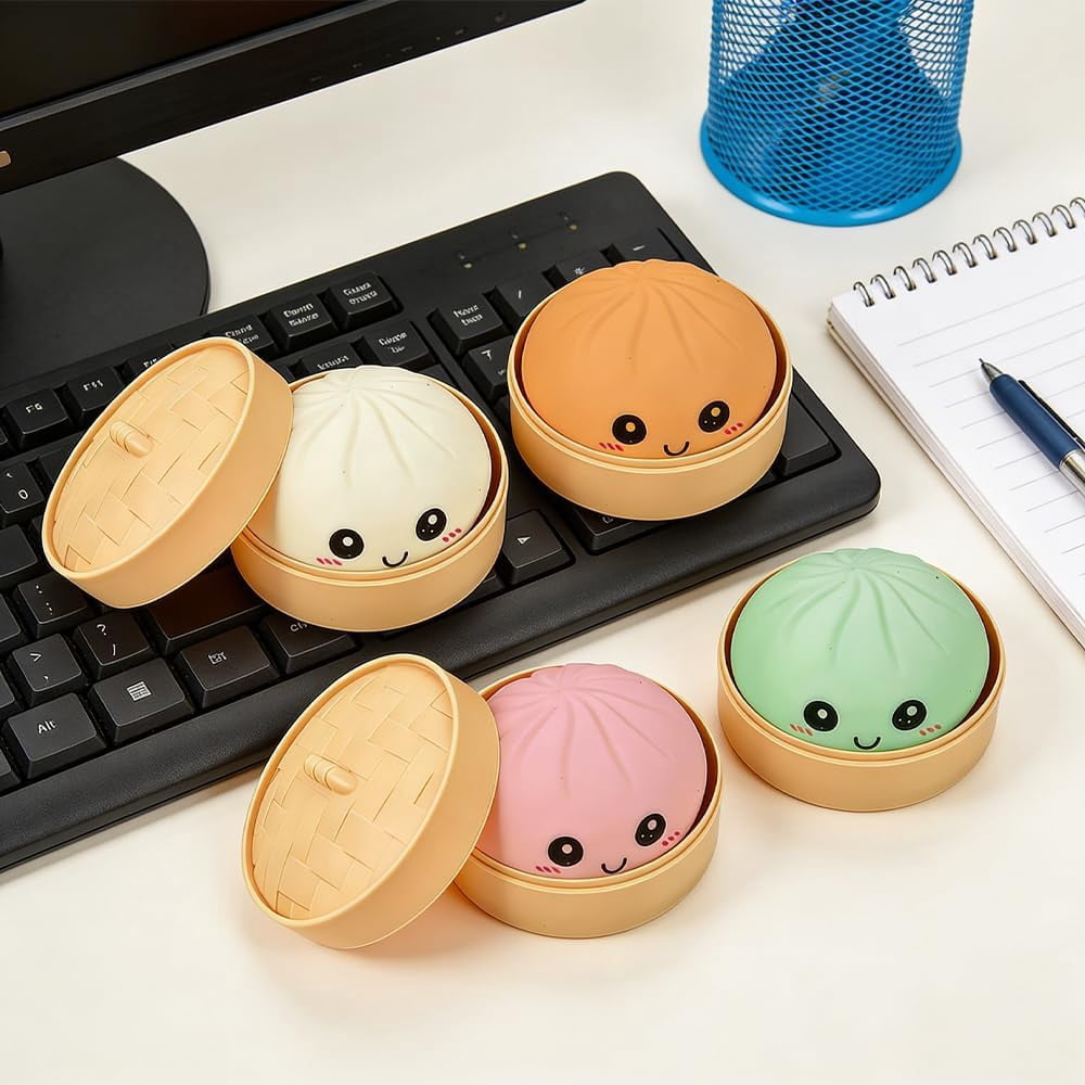 Dumpling Stress Reliever for Adults, Soft Slow Rising Squeeze Ball, Sensory Anxiety Relief Tool, Cute Desk Decor for Office & Home Relaxation (4 Color-Glitter)