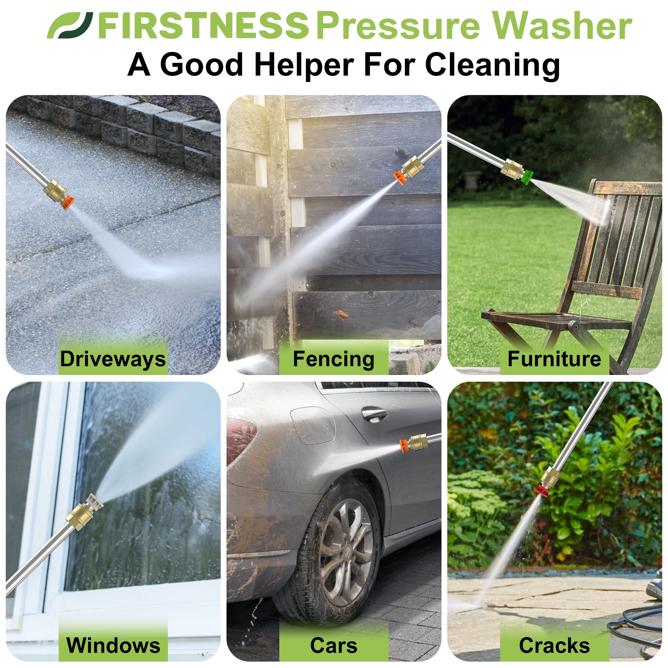 Firstness Electric Pressure Washer Power Washer w 26 ft Hose 4 Quick Connect Nozzles Foam Cannon Portable to Clean Patios Cars Fences Drive Green Walmart