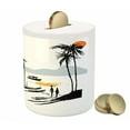 thumbnail image 3 of Coastal Piggy Bank, Sketchy Fishing Village Malay in Singapore with Houses Canoe Palms Sun Print, Ceramic Coin Bank Money Box for Cash Saving, 3.6" X 3.2", Black Grey Orange, by Ambesonne, 3 of 4
