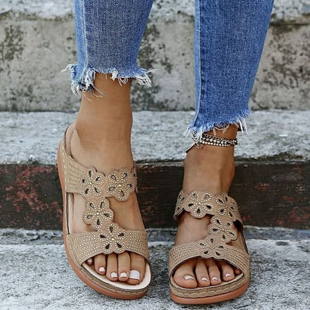 

Sandals for Women Aoujea Holiday Savings Fashion Women Open Toe Slide Hollow Out Comfy Sandals Slippers Low Heeled Shoes Khaki 7.5 on Clerance
