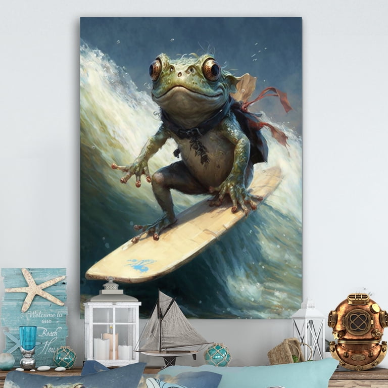 Designart Frog Surfing Canvas Wall Art - Premium Cotton Gallery