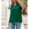 thumbnail image 3 of Blusa de manga con volantes y cuello en V para mujer Camisa elegante y fluida con adornos de volantes Tops casuales lindos de verano Verde XL, 3 of 8