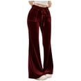 thumbnail image 2 of RYDCOT Women's Velvet Pants Drawstring Waist Wide Leg Casual Comfy Lounge Pant High Waisted Velour Flare Pants with Pockets Sale, 2 of 9