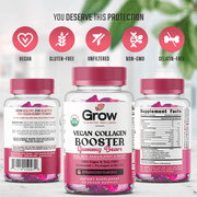 Grow Vitamin Collagen Gummies for Skin, Hair, Nails & Joints - 60 Strawberry Vegan Pectin Supplements