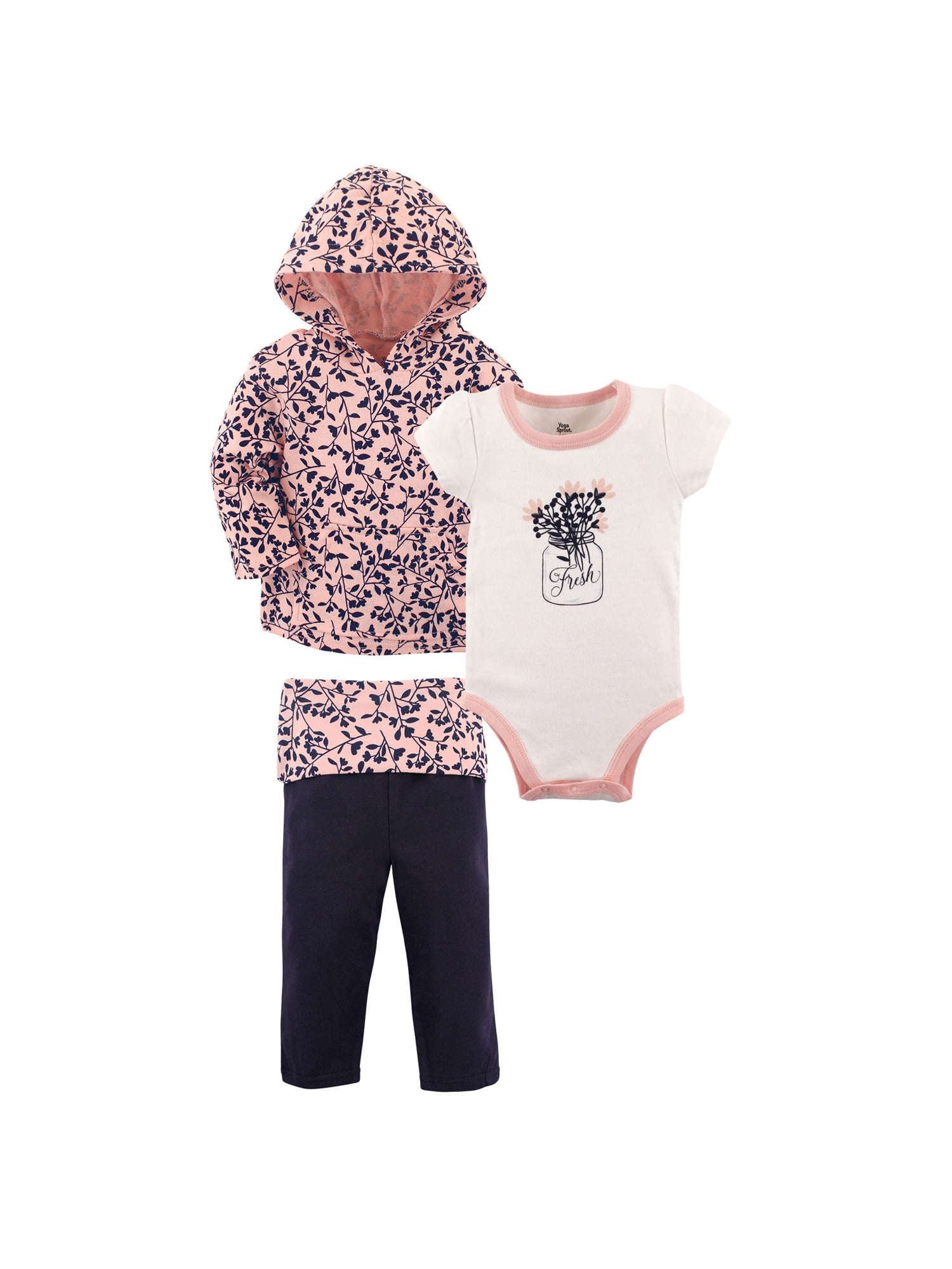 Yoga Sprout Yoga Sprout Baby Girl Hoodie, Bodysuit & Pants, 3pc
