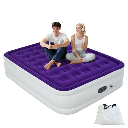 Queen Size Air Mattress with Built in Pump,High Portable 18" Inflatable Mattress,Blow Up Mattress for Travel,Home and Guest(Purple)