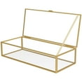 thumbnail image 1 of Glass Jewelry Box Decorative Vintage Jewelry Organizer Box with Hinged Lid and Mirrored Bottom Golden Rectangular Desktop Jewelry Organizer Holder Large Clear Glass Box for Storage Makeup, 1 of 11