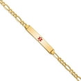 thumbnail image 1 of 14K Yellow Gold Semi-Solid Medical Polished Red Enamel Figaro Id Bracelet (8 X 6.5) Made In United States xm563cr-8, 1 of 5