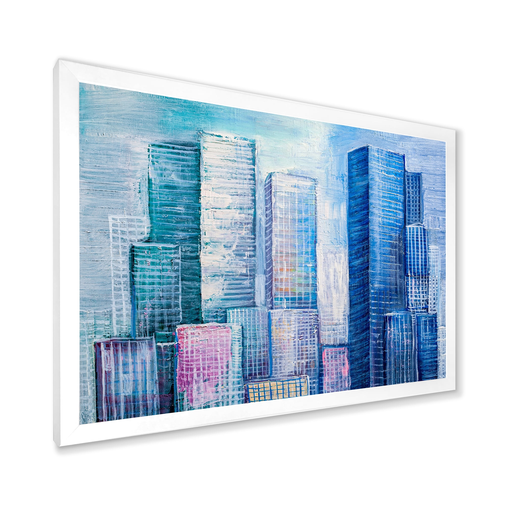 Designart 'Abstract Style Cityscape Panorama Skyscrapers I' Modern Framed Art Print