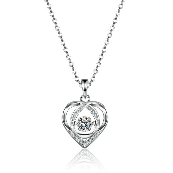 Diamond Elegant Heart Necklace, Dancing Pendant Chain for Women, S925 Sterling Silver Jewelry Halo Necklace, Perfect Gift for Women, Wife and Mother on Valentine's Day