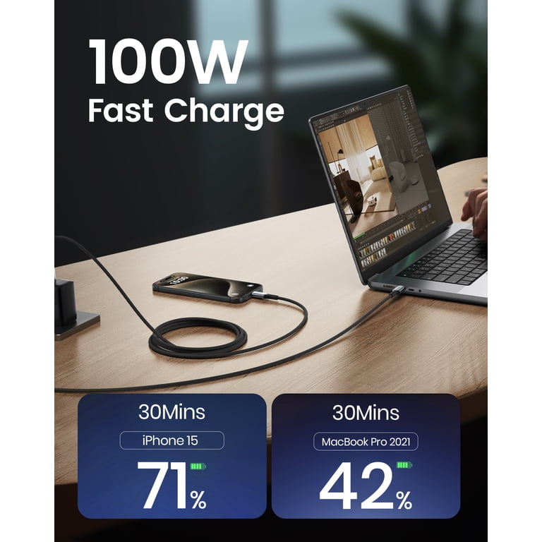 INIU 100W USB-C to USB-C Cable, 6.6 ft, Black photo 2