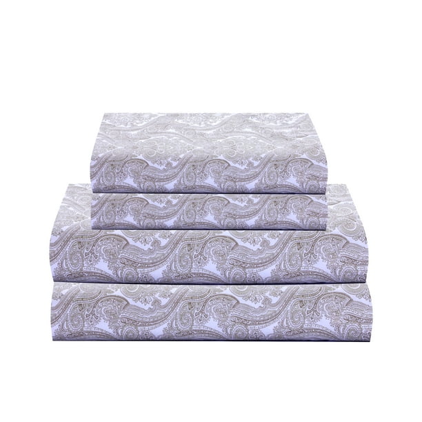 300 Thread Count 100 Cotton 4pc Soft Percale Sheet Set, Deep Pockets ,Hotel Collection (Paisley
