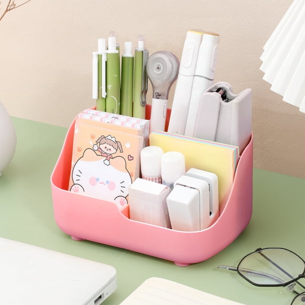 Rotating Desk Organizer Tray with Multiple Compartments, Plastic Storage Caddy for Office Supplies, Pen Pencil Brush Holder, Bathroom Countertop Art Craft Supply Organizer for Home School Office Use