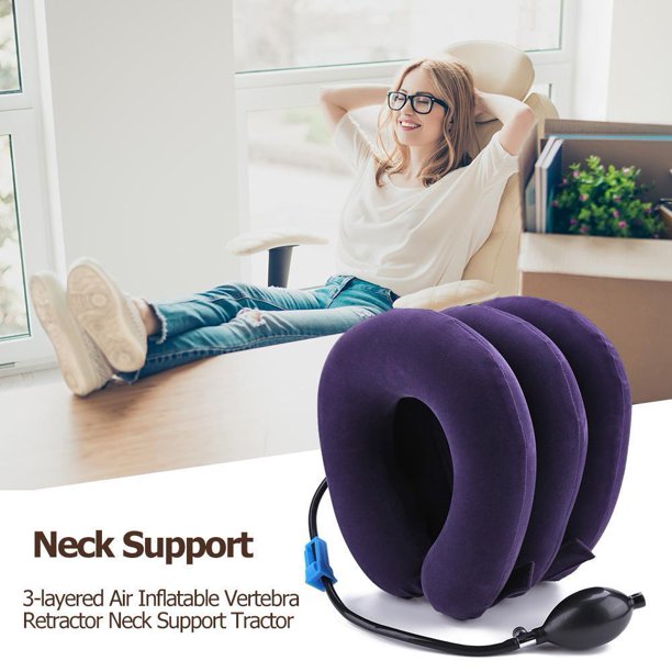 Cuercha Cuello Inflable Y Ajustable Cuerpo Cervical Vértebra Tractor Dispositivo Tracción Del Soporte Descompresión para El Crónico Alivio Dolor Hombro