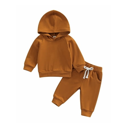 

Toddler Baby Boy 2Pcs Outfits Long Sleeve Hoodie Sweatshirt Top+ Elastic Waist Drawstring Trousers Fall Winter Tracksuit