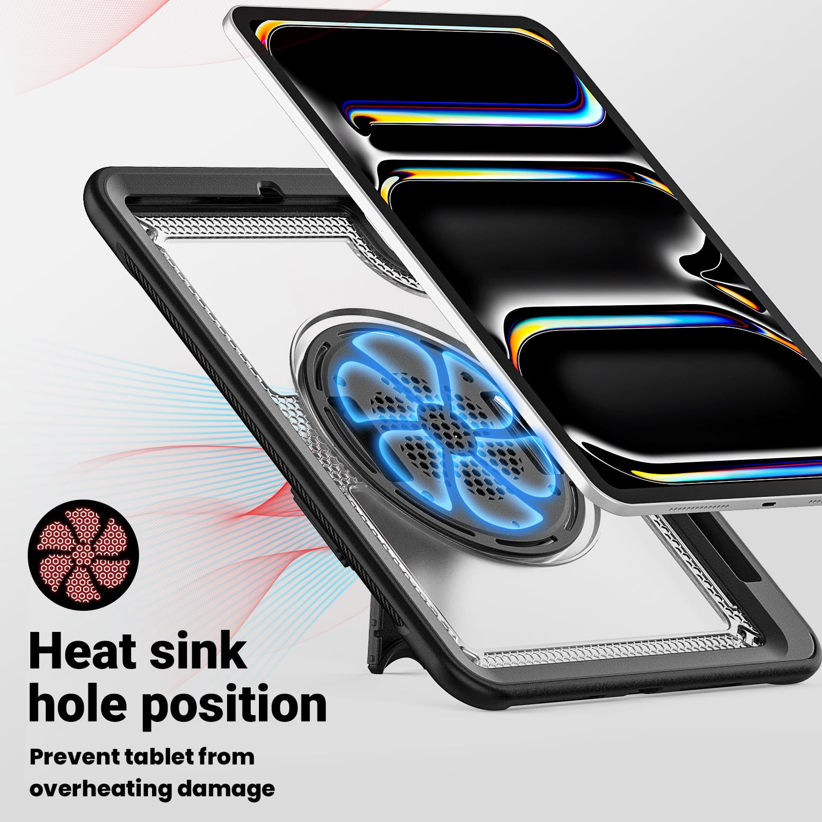 ELEHOLD Case for Apple iPad Pro 11 2024,Soft TPU Rugged Durable Case with 360° Rotating Hand Strap & Foldable Hidden Stand & Pencil Holder,Clear