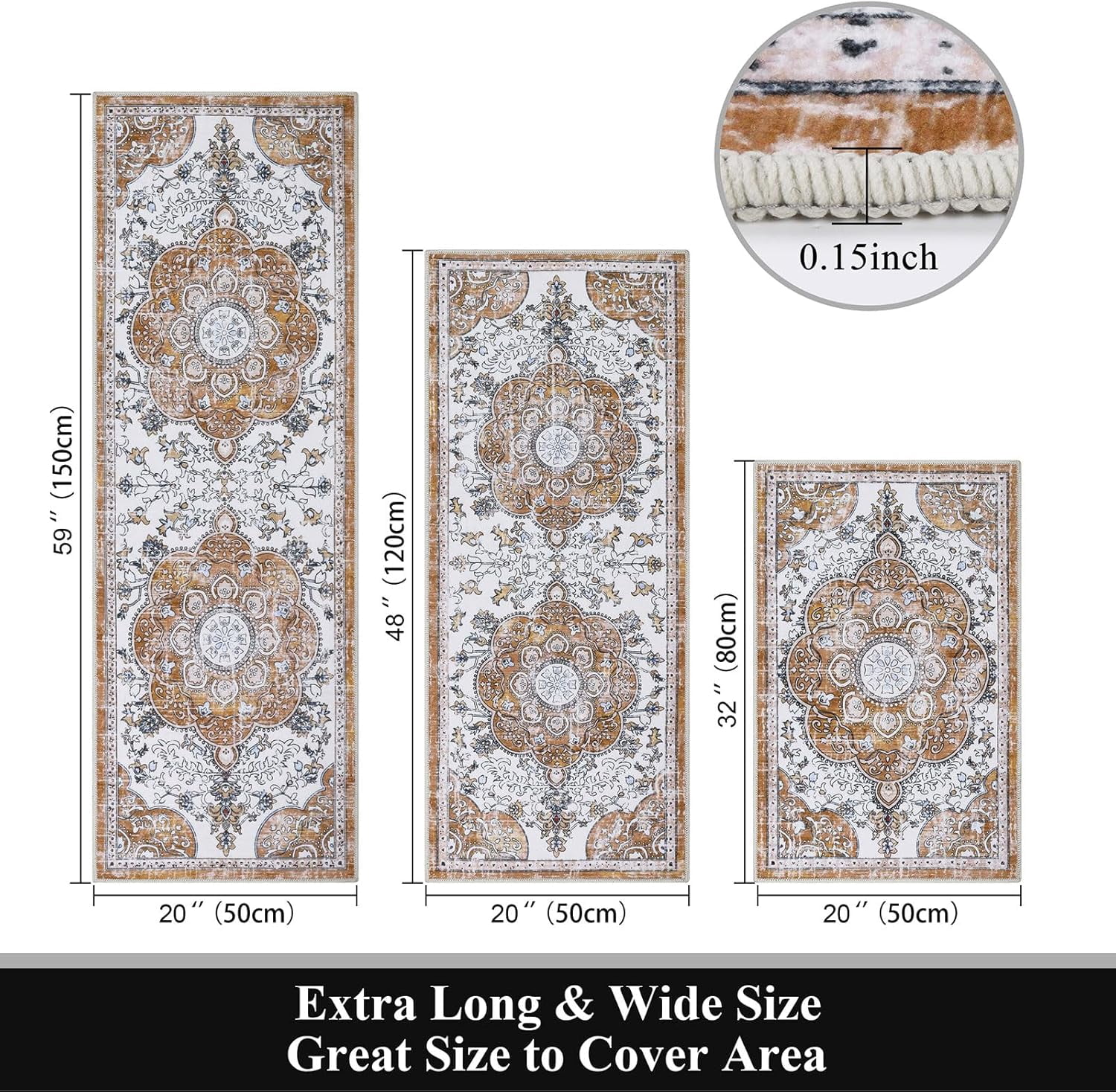 Boho Kitchen Rugs Sets 3 Piece with Runner Floral Kitchen Floor Mat Carpet Farmhouse Kitchen Rugs and Mats Non Skid Washable Runner Rug for Kitchen Floor Office Sink Laundry, Beige