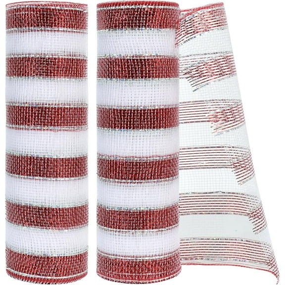 Wehilion 2 Roll Deco Mesh Wreath Decor - 10" x 10 Yards, Mesh Ribbon Rolls for Indoor Decor Christmas Valentine's Halloween Party Accessories Party Decoration Supplies Metallic Mesh Crafts Supplies
