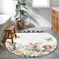 thumbnail image 3 of Round Area Rug 3.3 Ft, Easter Bunny Washable Non-Slip Circle Carpet for Living Room/Bedroom, Spring Botanical Flowers Flowers Eggs Check Low-Profile Small Kitchen Mats Collection Rugs for Indoor, 3 of 8