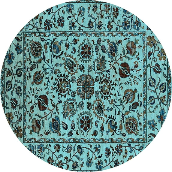 Ahgly Company Indoor Round Oriental Light Blue Industrial Area Rugs, 3' Round