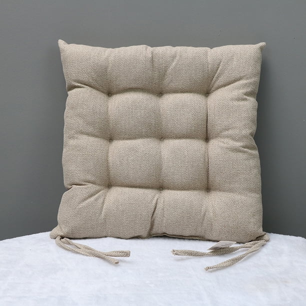 Xiao Hua Cojín cuadrado para silla con lazos, de lino y algodón, de color liso, cómodo y transpirable, ideal para cocina, oficina, coche (beige, 45,7 x 45,7 cm)